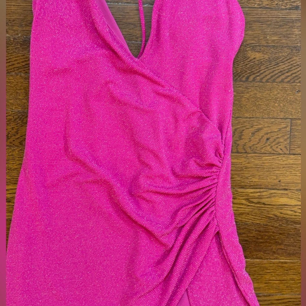 NBD Hot Pink Glitter Maxi Dress with High Leg Slit - Picture 10 of 12